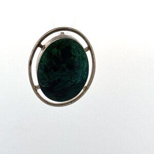 Estate Sterling Silver 925 Green Gemstone Oval Modernist Brooch Pin 9.3g